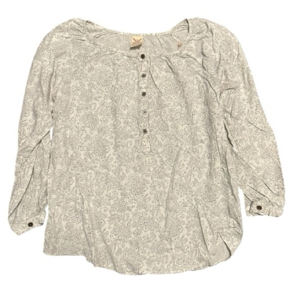 Faded Glory Gray Floral Peasant Blouse (L)